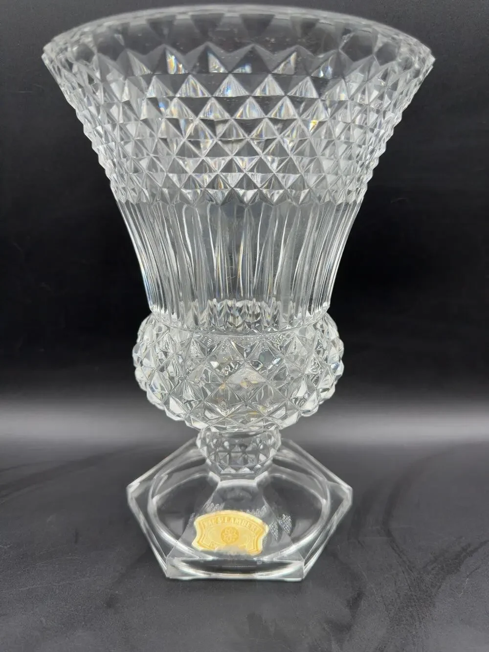 Vintage Val St Lambert Crystal Medici Vase Belgium Pedestal Urn 9.25” Label